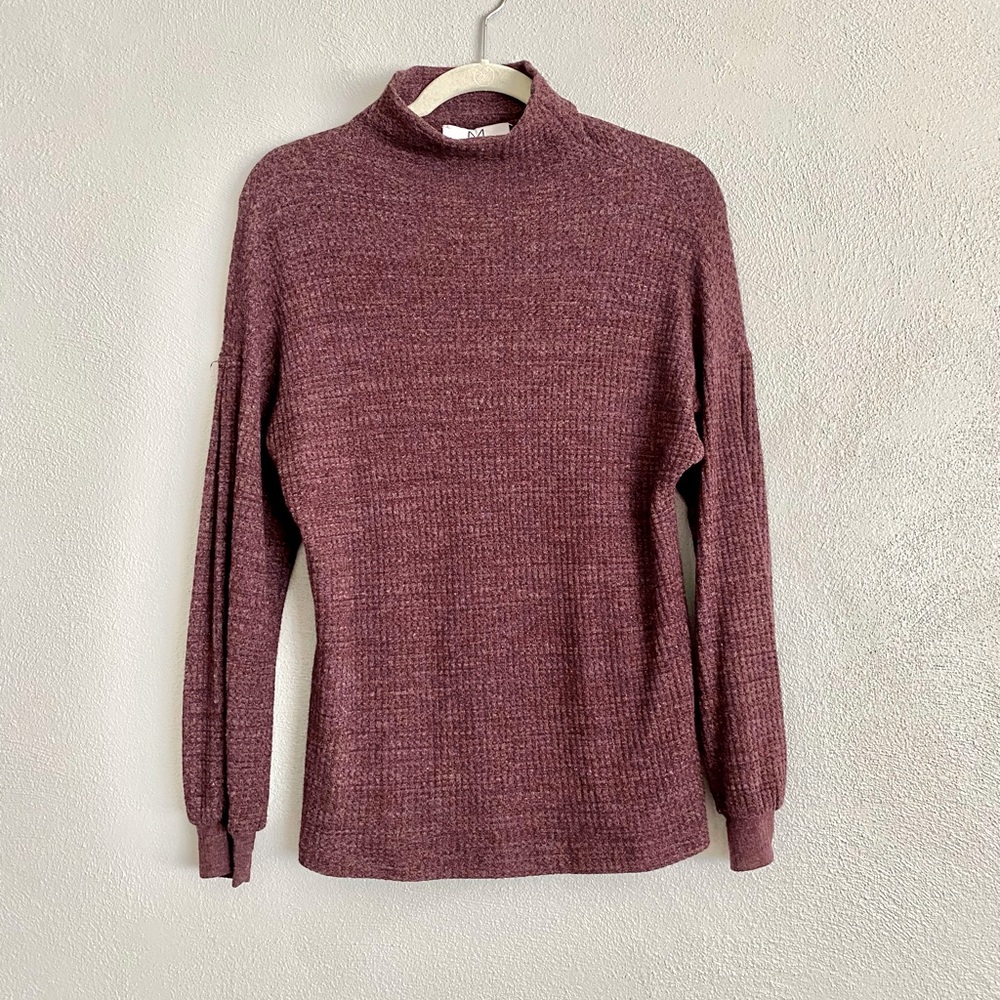 Magaschoni Sweater Size XS Purple Red Ribbed Turtleneck Long Sleeve